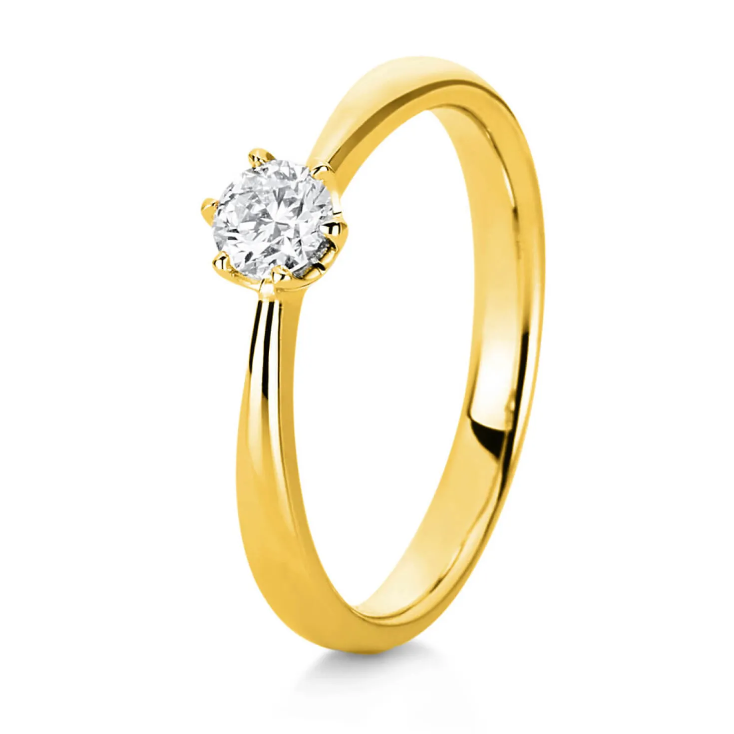 Solitär Ring 585 Gold Gelbgold Diamant Brillant 0,50 Ct. 6er-Krappe B: 3,1mm