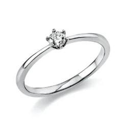 Solitär Ring 750 Gold Weißgold Diamant Brillant 0,15 Ct 6er-Krappe B: 2,1mm
