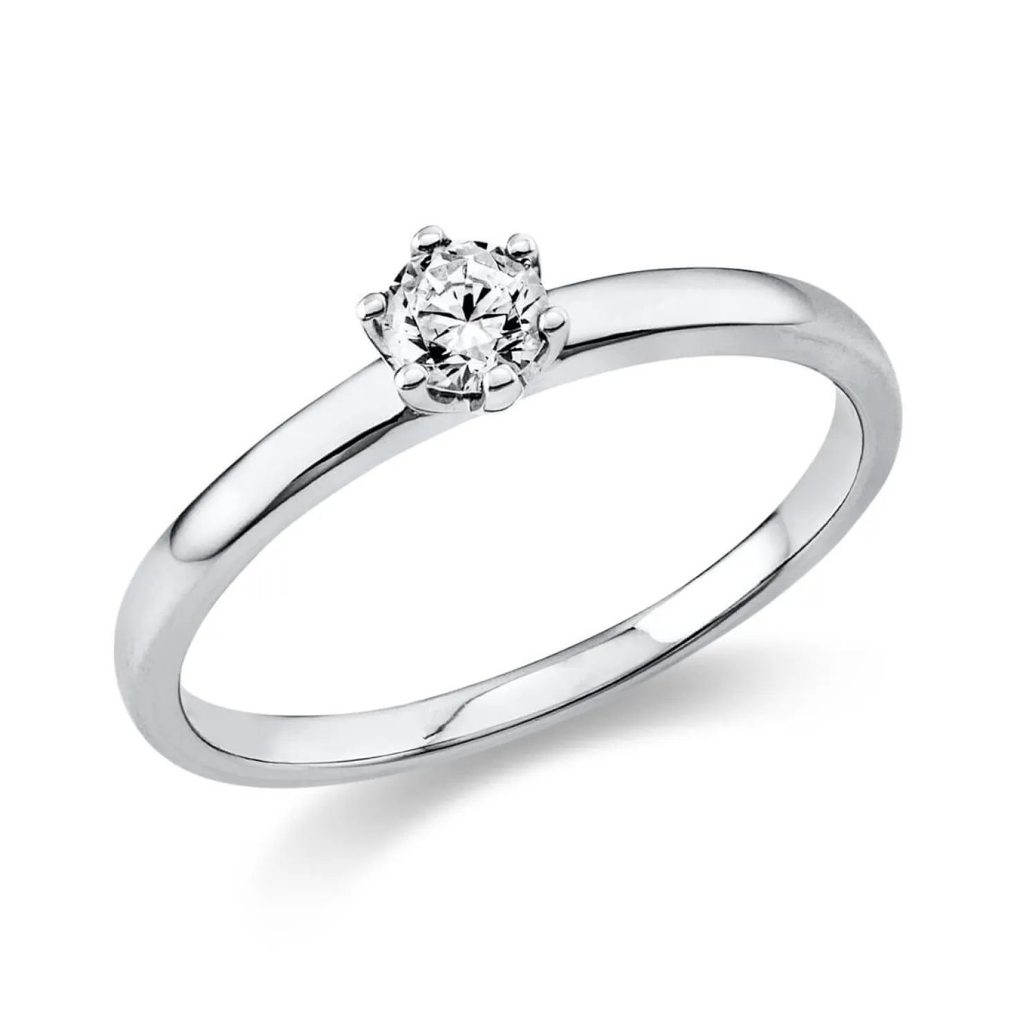 Solitär Ring 585 Gold Weißgold Diamant Brillant 0,20 Ct. 6er-Krappe B: 1,7mm