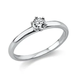 Solitär Ring 750 Gold Weißgold Diamant Brillant 0,25 Ct 6er-Krappe B: 1,7mm