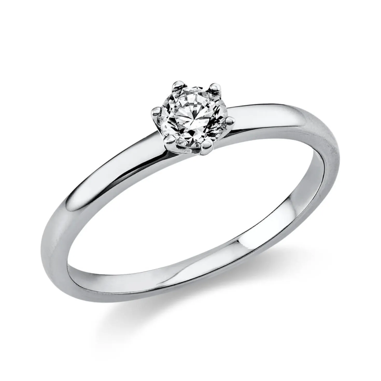 Solitär Ring 585 Gold Weißgold Diamant Brillant 0,25 Ct 6er-Krappe B: 1,7mm