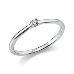 Solitär Ring 750 Gold Weißgold Diamant Brillant 0,05 Ct 4er-Krappe B: 1,7mm