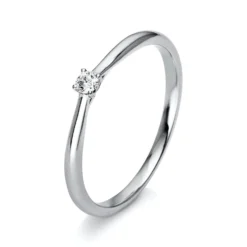 Solitär Ring 750 Gold Weißgold Diamant Brillant 0,05 Ct 4er-Krappe B: 1,7mm