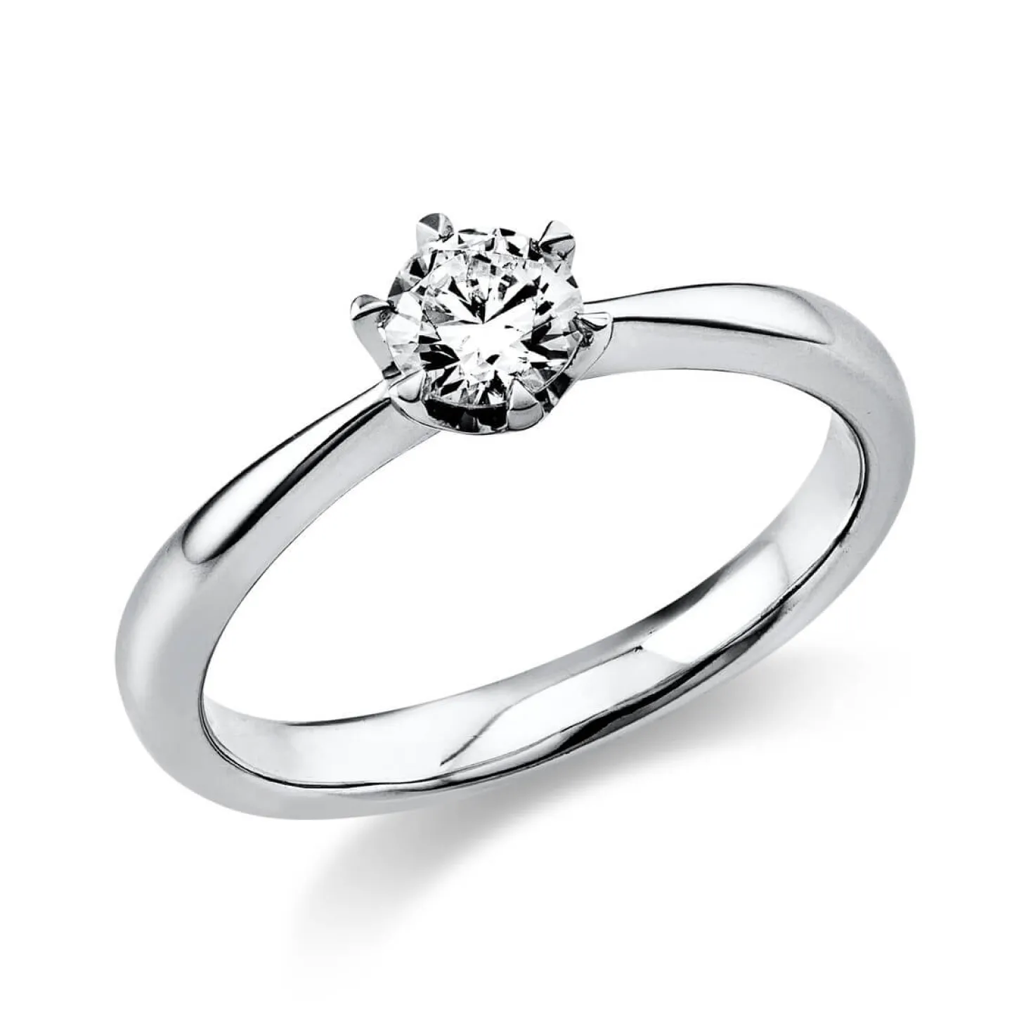 Solitär Ring 585 Gold Weißgold Diamant Brillant 0,40 Ct. 6er-Krappe B: 2,8mm