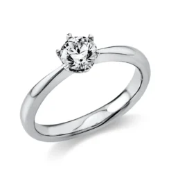 Solitär Ring 750 Gold Weißgold Diamant Brillant 0,50 Ct. 6er-Krappe B: 3,1mm