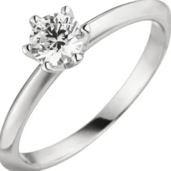 Solitär Ring 585 Gold Weißgold mit Diamant Brillant 0,50 ct. W-SI 6er-Krappe