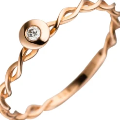 Solitär Ring mit Diamant 0.03Ct Brillant 585 Gold Rotgold gedreht