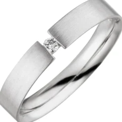 Solitär Ring Spannring 925 Silber Diamant Brillant 0,04 Ct W/P1 mattiert