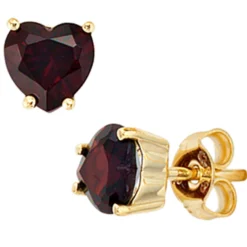 Stecker Ohrstecker Herz mit Granate, 333 Gold Gelbgold Echtgold, Damen
