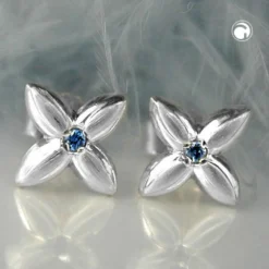 Stecker Ohrstecker kleine Blüte, Spinell hellblau, 925 Silber, Damen