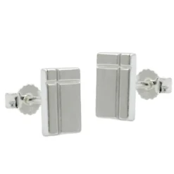 Stecker Ohrstecker, Viereck mit Kreuz versetzt, matt, 925 Silber, Damen