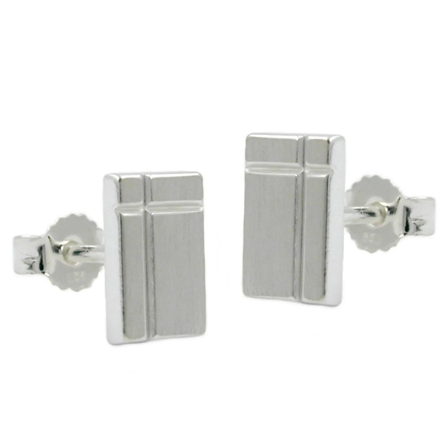 Stecker Ohrstecker, Viereck mit Kreuz versetzt, matt, 925 Silber, Damen