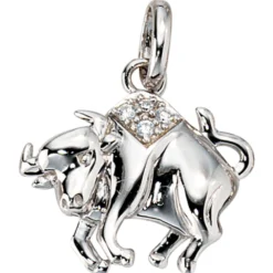 Sternzeichen Stier Anhänger 18,3x17,2mm mit Zirkonia 925 Silber rhodiniert Damen