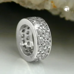 Taufring Anhänger 9x3mm mit viel Zirkonia weiß 925 Sterling Silber Taufe Baby