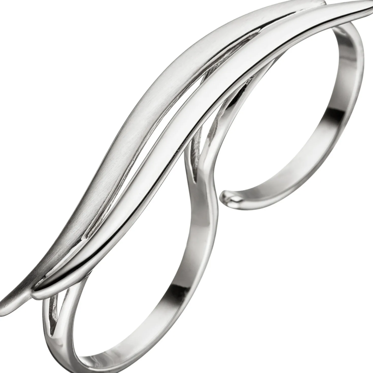 Zweifingerring Ring Damenring aus echtem 925 Sterling Silber teilmattiert